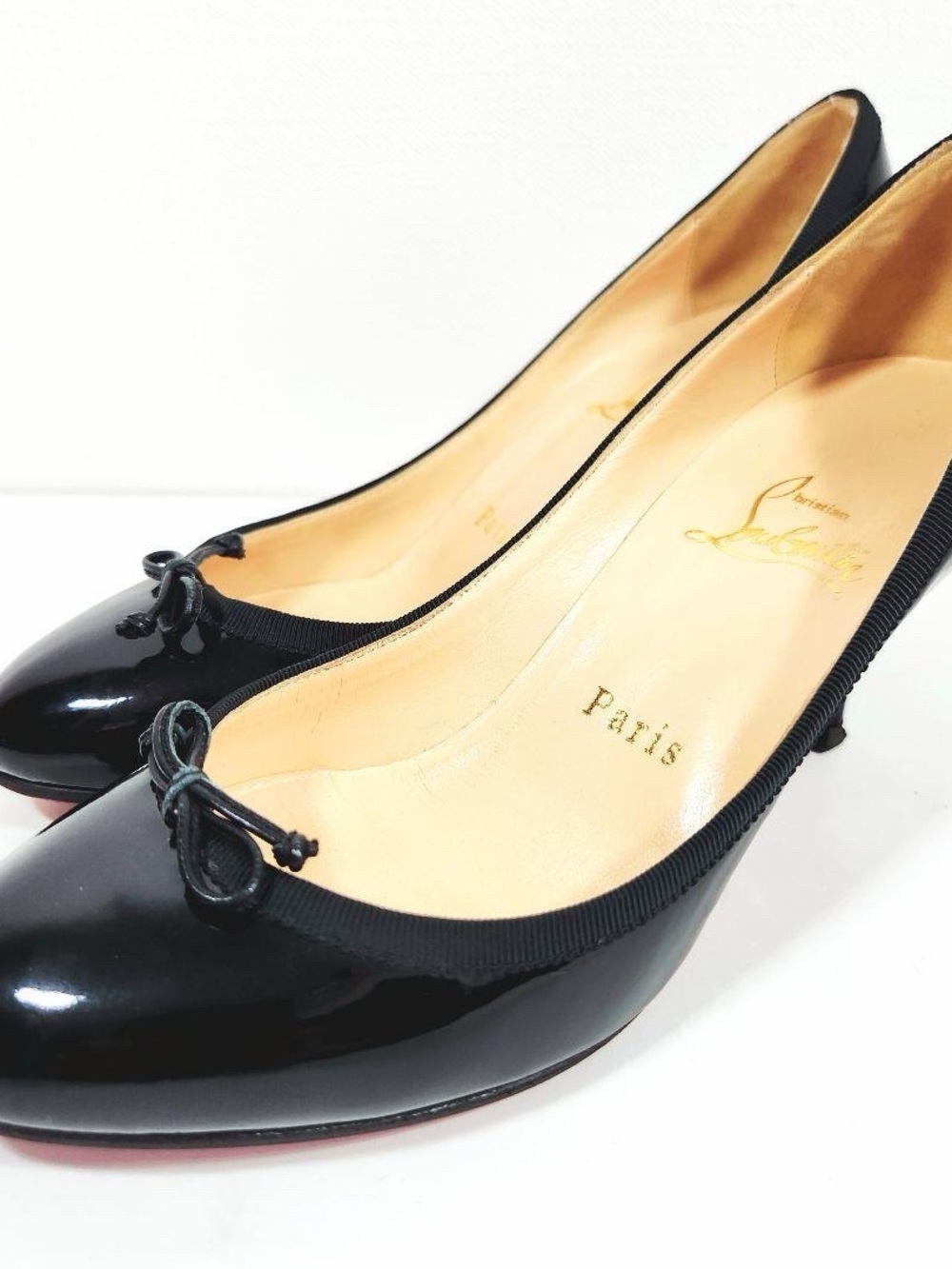 Christian Louboutin Black Patent Leather Kitten Heel Pumps